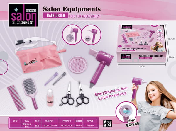 Lekehårføner for barn, skjønnhetssalong for jenter Blue hair styling set