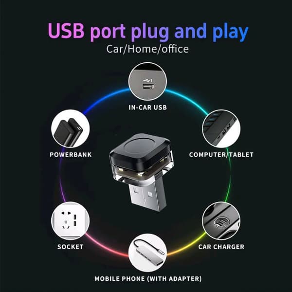 1 x USB Mini LED Lys Bil Interiørtilbehør Neon Ambient Lyspære White