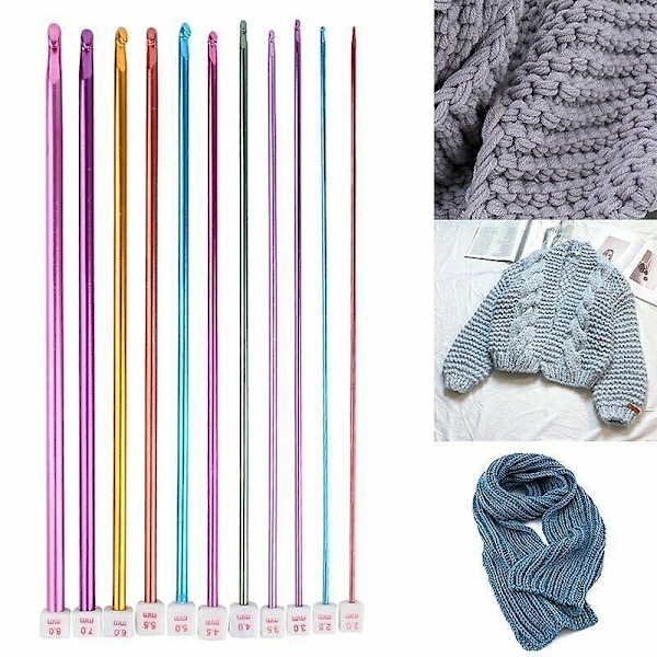 Set med 11 st 27 cm (10,6\") tunisiska virknålar i aluminium, 2-8 mm