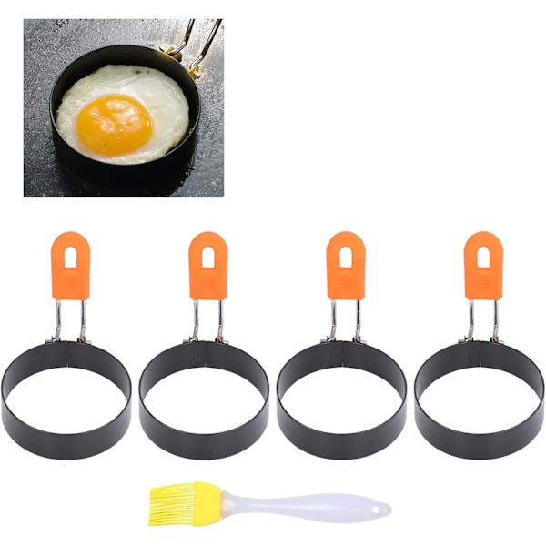 4 st äggringar, 3 tum stålläggformar cirkel äggkokare non-stick äggform med borste för stekning av ägg frukost