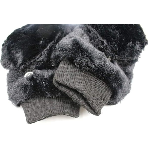 Vinterhansker for kvinner, myke og fluffy, vindtette fleece-hansker med varm vott-deksel for jenter Black