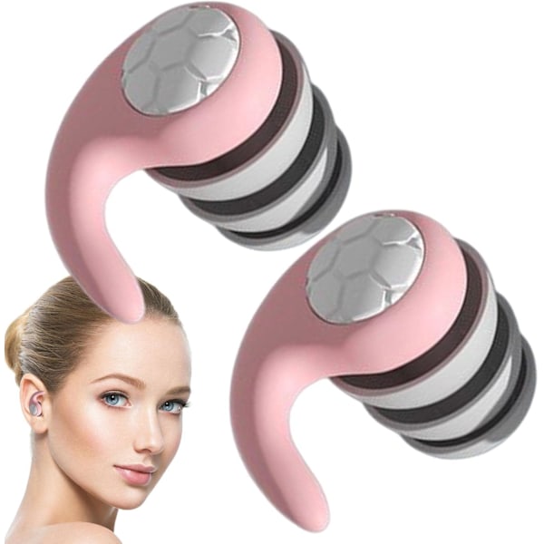 2 Pairs Pink S/L Noise Canceling Earplugs Waterproof Quiet Earplugs Reusable Earplugs with Silicone Box Three Layers Noise Canceling Earplugs