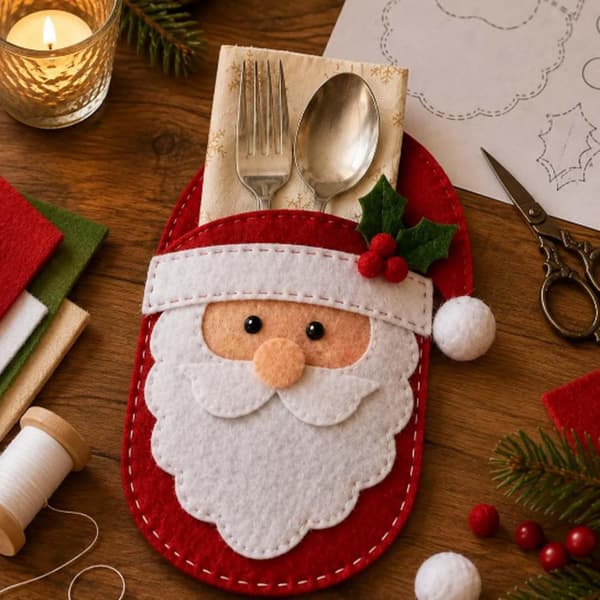 Julefilt Bestikopbevaring DIY Sæt 2026 Julepynt Christmas Tree Cutlery Bag