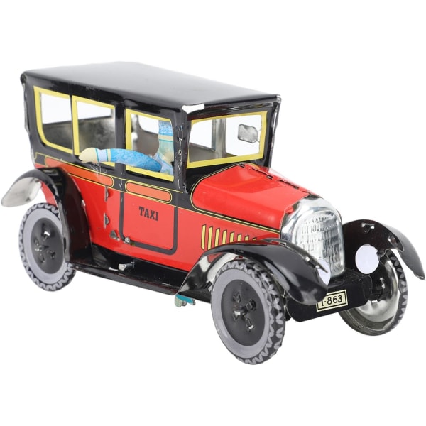 Vintage Wind Up Toy Car Stilfuld rød taxa, fremragende blikmateriale