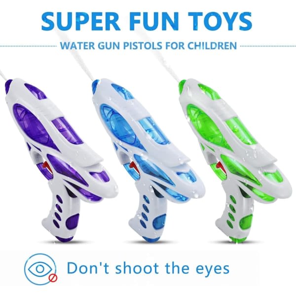 Vannpistoler for barn, 3-pakke Super Gun Blaster Kule små pistolpistoler Utendørs strandhageleke basseng badekar Party vannkampleker for barn
