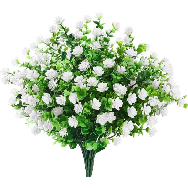 6 bundter Kunstige blomster Udendørs falske blomster til dekoration UV-resistente Ikke falme Kunstige plastplanter Haveveranda vindueskasse D&eacute;cor (hvid)