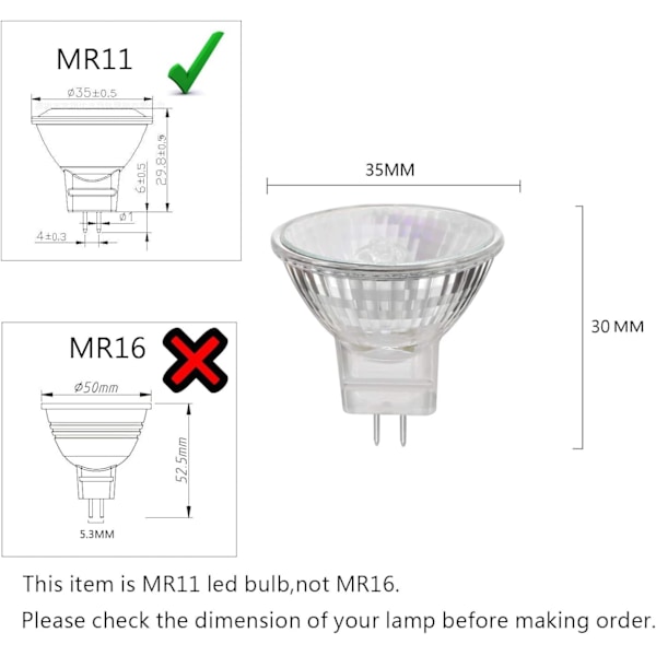 MR11 12V 35W halogenlamper GU4 2800K varm hvit dimbar 8 stk