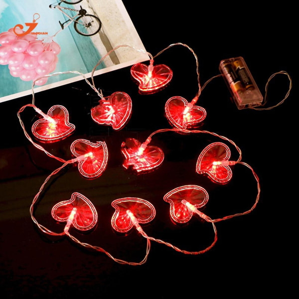 Mother's Day Multicolor Love Heart 10 Led Decorative Light Strings Red