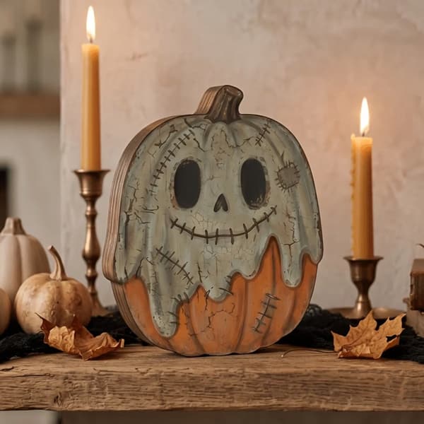 Halloween Bordpynt 6 stk Dobbeltsidede Græskarfigurer Træ Efterårsdekoration til Bord Hylde Kaminhylde