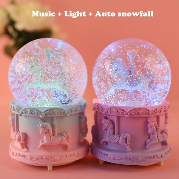 Musikalisk Snöglob, 10 cm Enhörningskarusell Snöglob med Musik Färgskiftande Automatiskt Snöfall Enhörning Speldosa Gåva