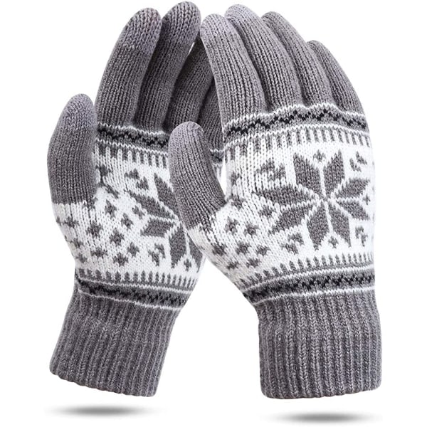 Women Knitted Gloves TouchScreen Winter Snow Flower Printing Warm Mittens Unisex