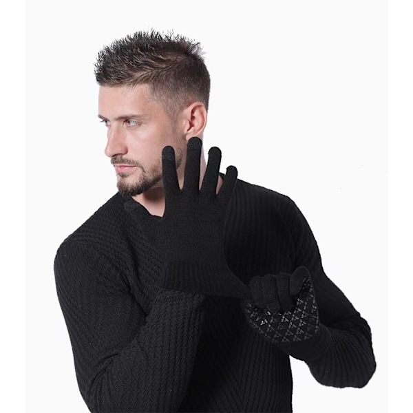 Varma stickade vinterhandskar Anti-halk Pekskärm Slouchy Handskar Termisk Fleecefodrad Stretchiga Handskar Herr och Dam Utomhus S