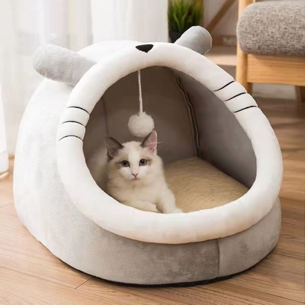 Mjuk varm kattsäng avtagbar söt design med en hängande hårbollssäng för husdjur med halkskydd Pink Rabbit Pink Rabbit L