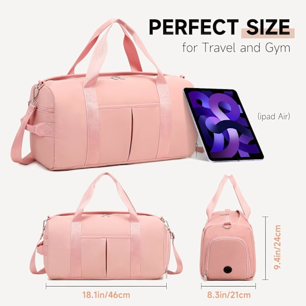 Gym bag for women and men, Small sports bag with wet bag and shoe compartment, Travel duffel bag, Weekender