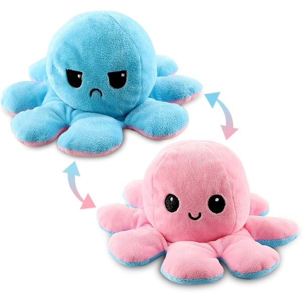 40cm gigantisk reversibel blekksprut plysjleke Reversibel glad trist blekksprut plysjleke Vis humøret ditt uten å si et ord! Light blue to pink