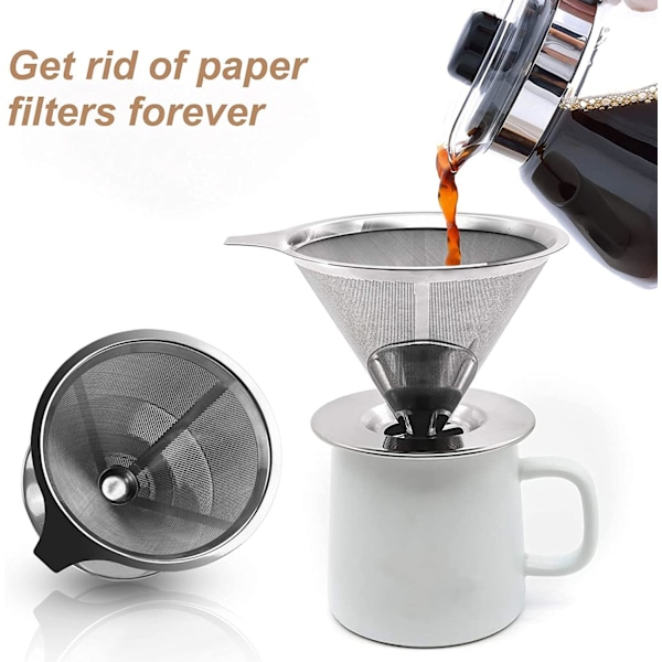 Rustfrit stål kaffefilter, genanvendelig kon kaffedripper, Perm