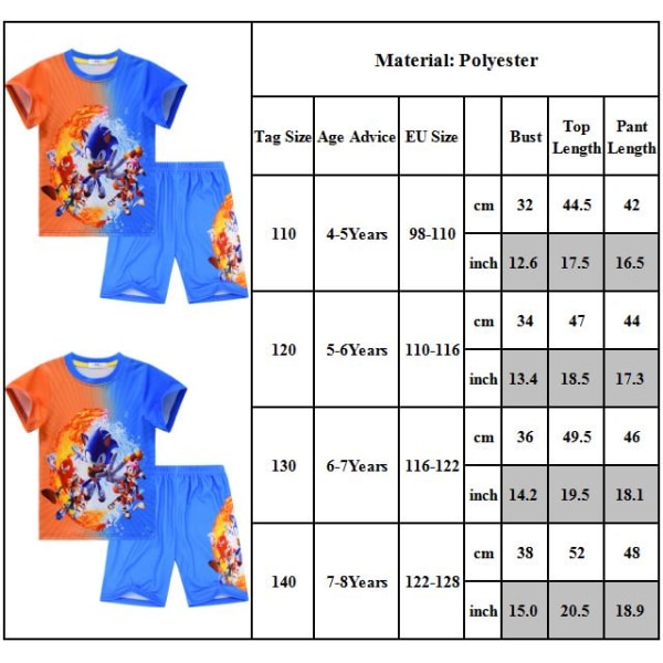 Sonic Hedgehog Pyjamas Barn T-shirt+shorts Gamer Set 110 cm