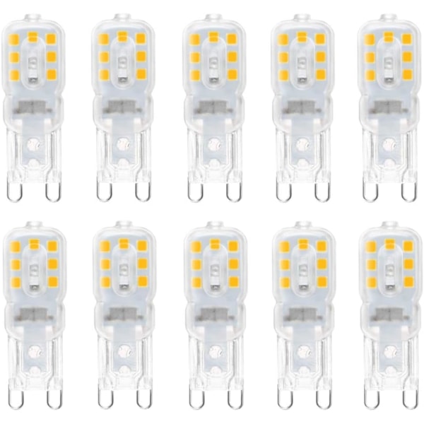 10 x G9 3W LED-lampor, motsvarande 33W halogenlampor, 3000K varmvitt ljus, ej dimbara, 360° spridningsvinkel