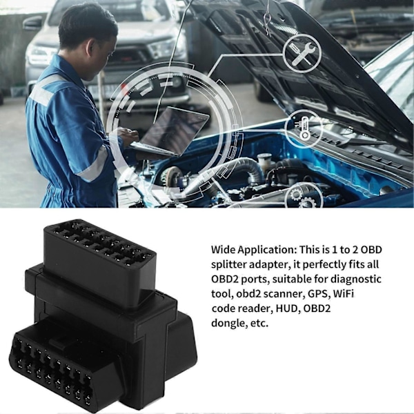 OBD2 Adapter 16-benet han til 2 hun-stik Plug and Play Splitter-stik til diagnostisk forlænger