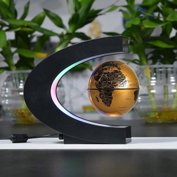 Flydende verdensklode med farvede LED-lys C-form Magnetisk felt Levitation Verdenskortklode (eu)