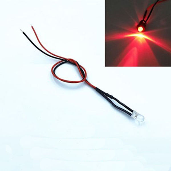10 esiasennettua LED-valoa, punainen, 5 mm ed 5mm-5mm