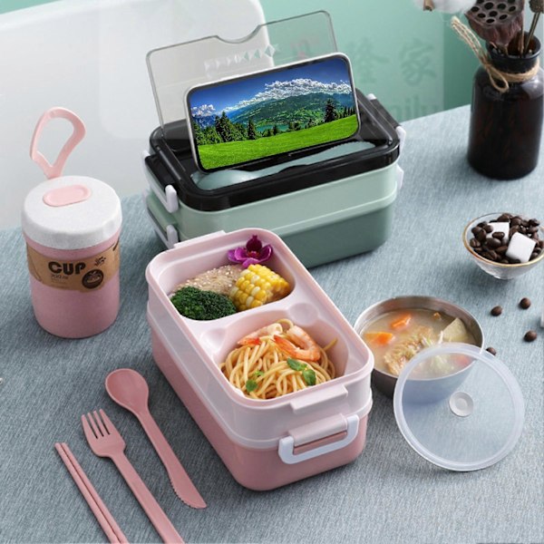 Matlåda med Bestick, Stor Kapacitet, Läcksäker, Lätt att Rengöra, Bento Matlåda för Hemma, Kontor, Skola KAESI Green