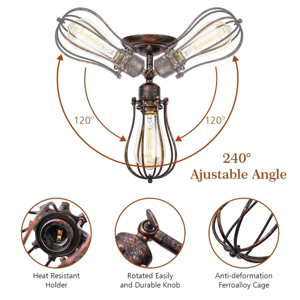 Pakke Industriel væglampe E27 Lampeskærm Cage Pendel Vintage loftslampe Lysholder Dekoration Retro indendørs lampe