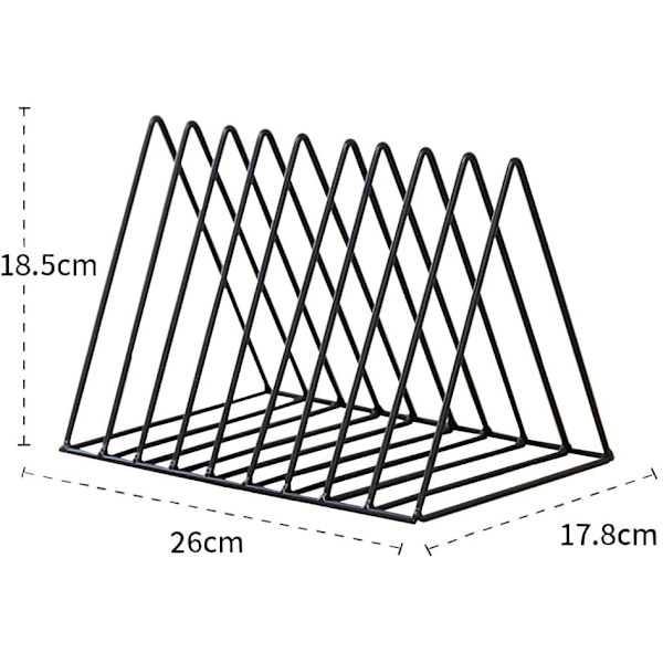 Trekantet bordopbevaringsstativ, 9 rum metalpladeholderstativ, fritstående vinylstativ, dokumentstativ, multifunktionel arrangørreol black