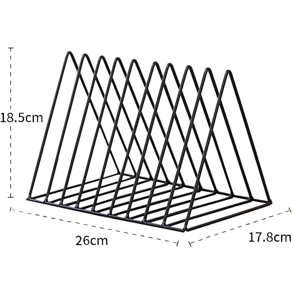 Trekantet bordstativ, 9 roms metallplateholderstativ, vinylstativ frittstående, dokumentstativ, multifunksjonell arrangørbokhylle black