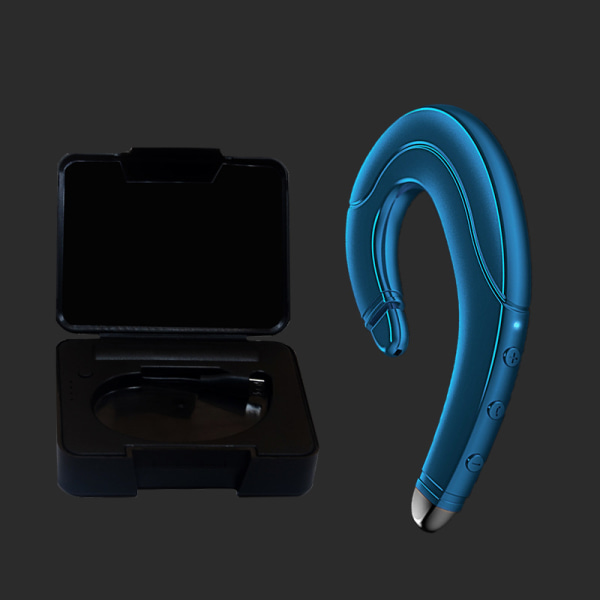 Langaton Bluetooth näkymätön yksi kuuloke mikrofonilla melua vaimentava sininen