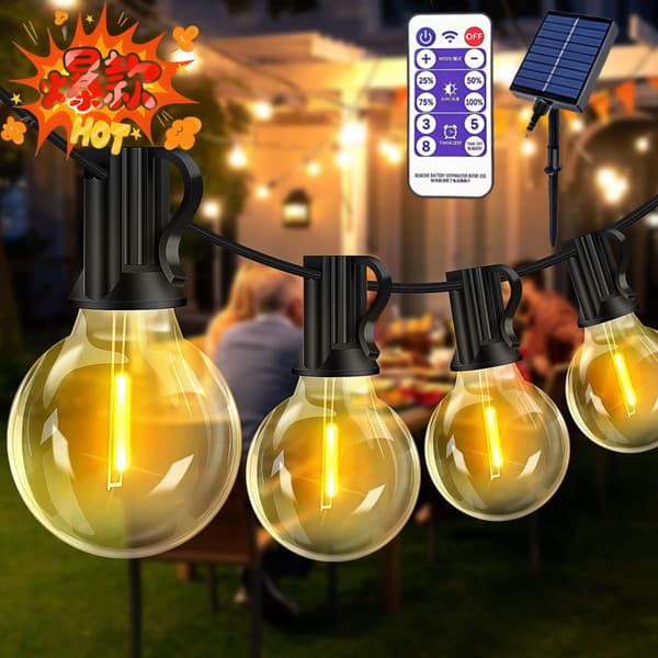 20m Outdoor String Lights, 48+2 G40 LED Bulbs, IP44 Waterproof for Patio and Party, Dimmable with Remote Control 20m
