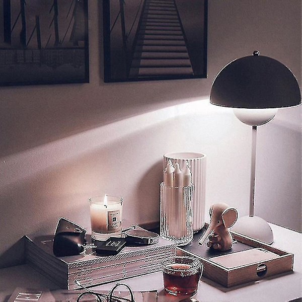 Nordisk oppladbar blomsterbordlampe nattbordslampe sopp soverom Black
