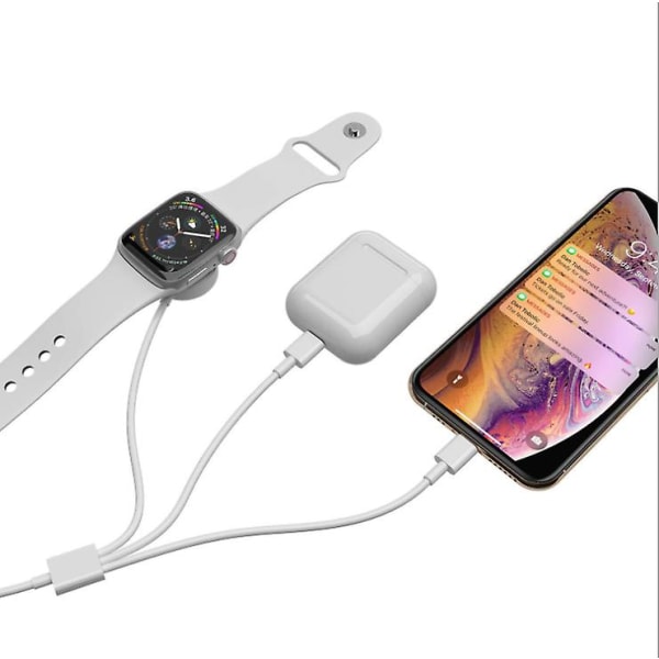 （hvid）3 i 1 kabel til iPhone Airpods Apple Watch oplader USB trådløs opladningsstation