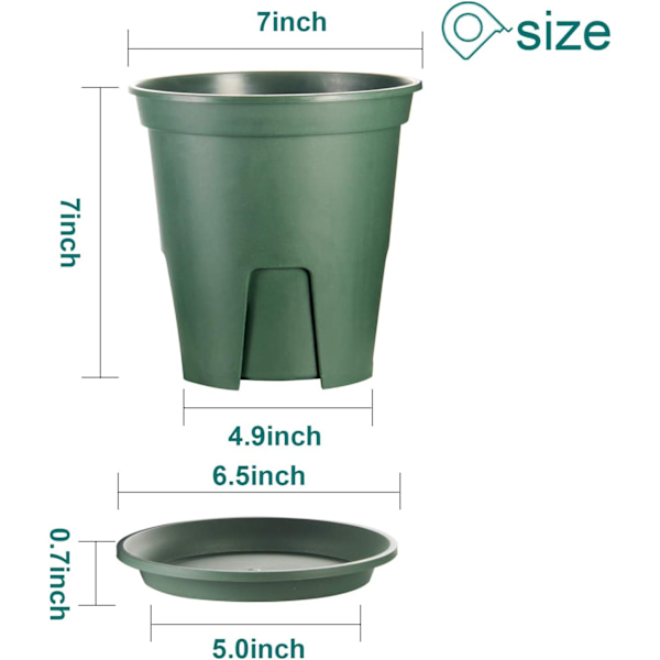 12 stk. plastplantere med dreneringshull og brett