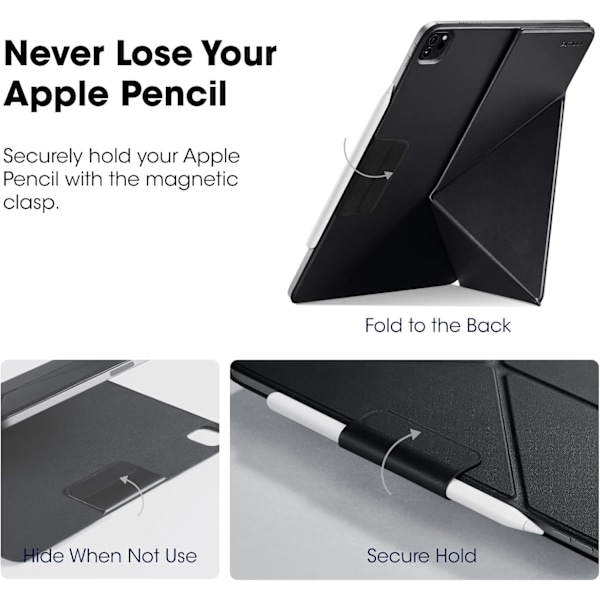 iPad Air 11 tommer Cover (2024), Kompatibelt med iPad Air m4, Magnetisk Cover til Portræt/Landskabs-tilstand med Pen Holder, 4 Stående Vinkler. Sort black 2024 iPad Air 11
