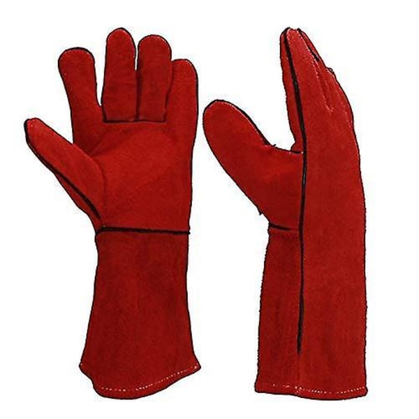 Heavy Duty Stort Läder Värmebeständigt Fodrade Svetshandskar Handskar För Vedspis Vedeldare Grill, Trädgårdshandskar för män