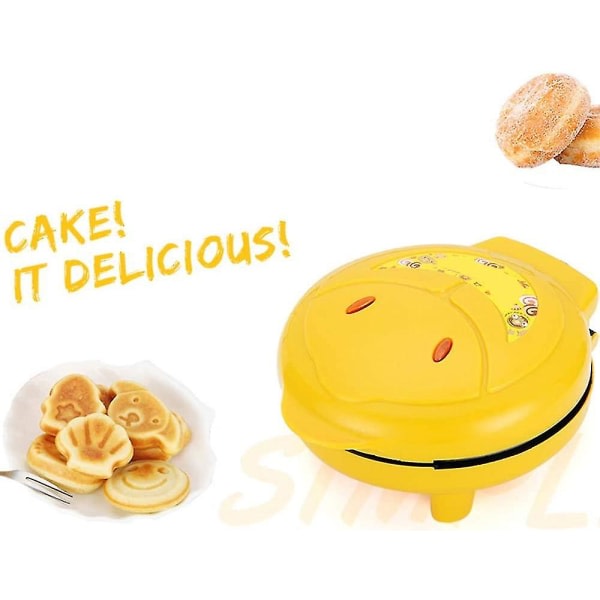 Animal Mini Vohvelikone, tekee 7 mielenkiintoista erikoismuotoista pannukakkua, automaattisesti sammuva tarttumaton pannu, keltainen