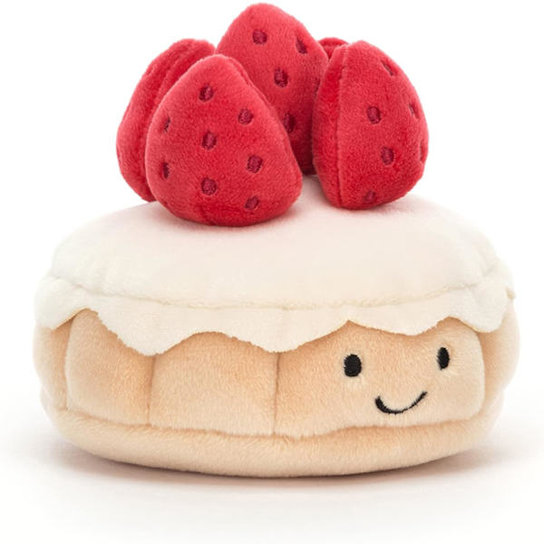 Jellycat Pretty Patisserie Tarte Aux Fraises Gosedjur, 4 tum | Bakverksplysch | Perfekt presentidé