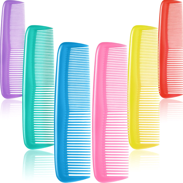 12 stykker fargerike hårkammersett for barn, kvinner, menn, fargerik, fin dressing-kam i plast (gul, lilla, grønn, blå, rød, rosa)