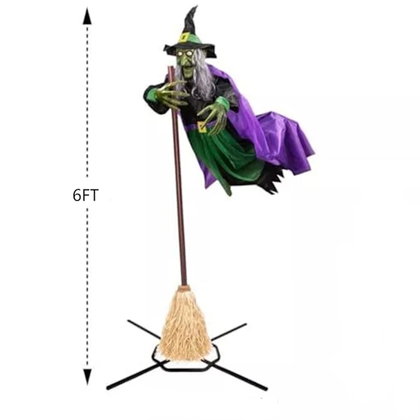 Halloween Udendørs Dekorationer - 12 ft Animerede Flyvende Heks Animatronics Lyd Dekoration til Have Græsareal Udendørs