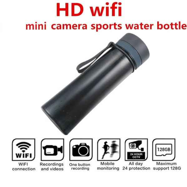 Dold Kamera Mini Kamera HD 750ml Vattenflaska Wifi Fjärrövervakning Videobandspelare Bärbar Utomhus Kontor Vattenkopp Mini Kamera 128GB