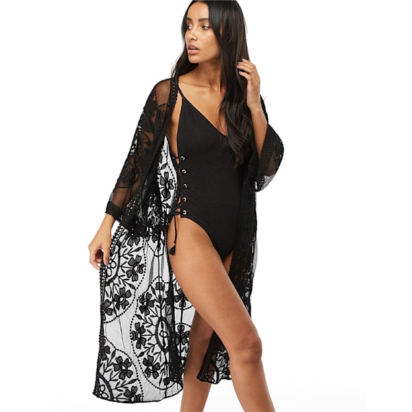 Kvinde Blonder Cardigan Floral Strand Dækker Ups black