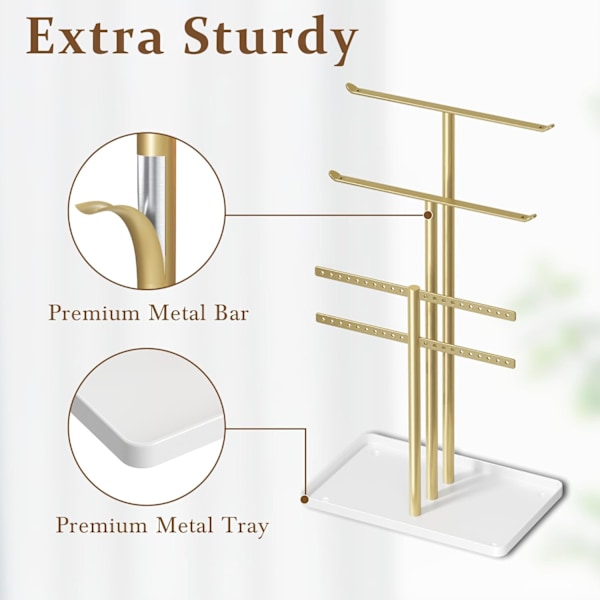 Smykkeholder-arrangør: 14,5 tommers robuste smykkekroker for halskjeder, øredobber, armbånd, gull og hvitt