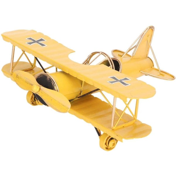 Vintage flymodel, mini-metal biplan flymodel legetøj til boligindretning Ornament Fotorekvisitter Studieværelse Skrivebordsdekoration (gul)