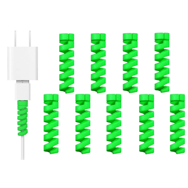 10-pakning Spiral kabelbeskyttelse - Laddare Grö green one size