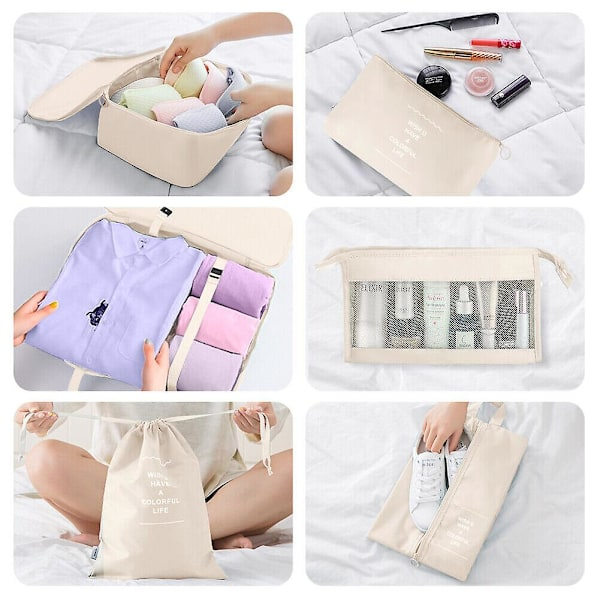 8-pack Organizer Set för Resväskor, Förvaringsväskor, Packningskuber, Reseväskor, Presenter Beige