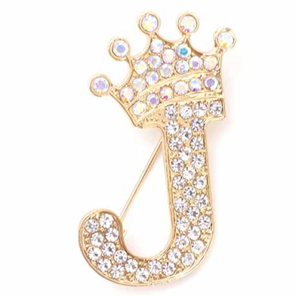 Modekrone 26 Initialer A til Z Krystal Rhinestone Broche Gold-J