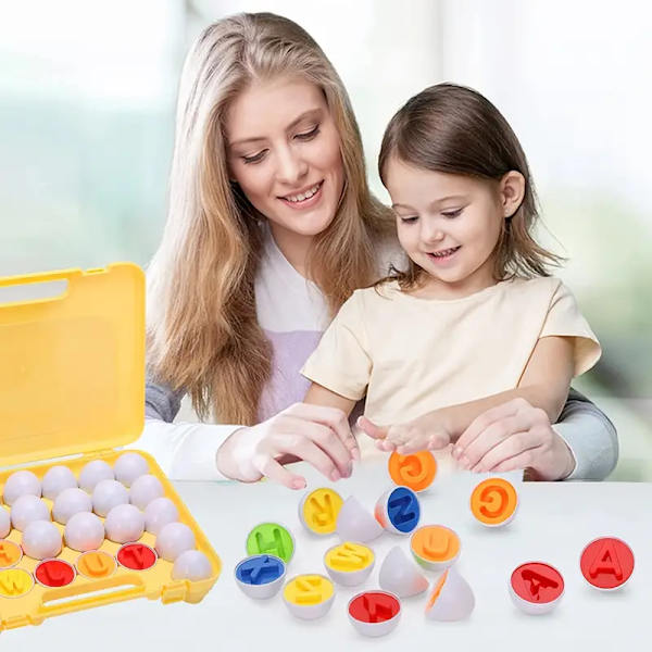 Montessori ABC Oppdagelsesegg: 26-delt Interaktivt Alfabet & Formbrett