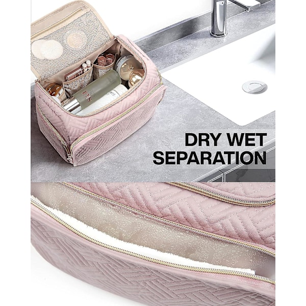 Toalettmappe for reise, Stor bred åpning, Sminkepung med håndtak Rosa_xx Pink Medium