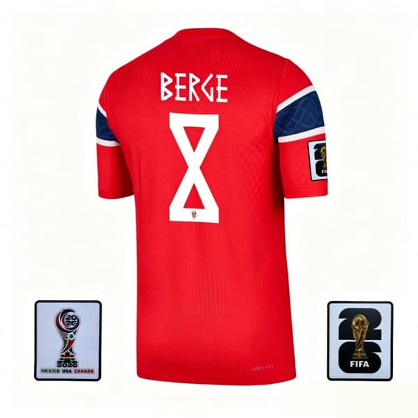 2026 World Cup Norway Home Jersey Short Sleeve Player Version No. 8 Berge L with Sleeve Patch L